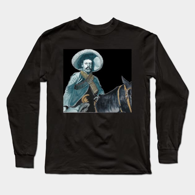 Pancho Villa on his horse Long Sleeve T-Shirt by RedDragon_Watercolors